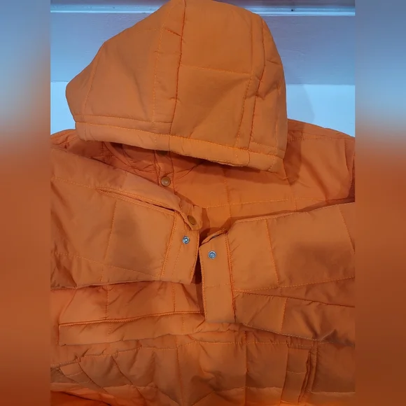 Orange Puffer Pullover Jacket Size Large Loose Fitting - Picture 7 of 10